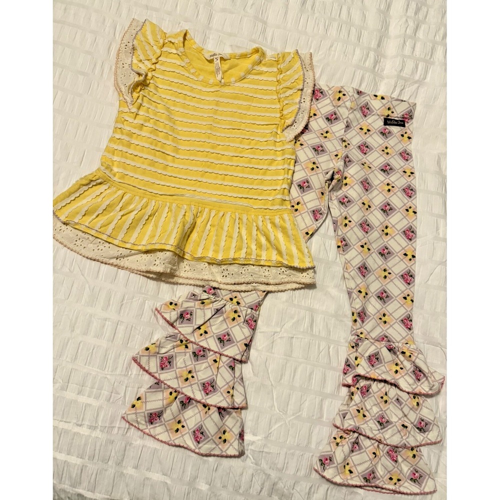Matilda Jane Outfit Girls Size 8 Shirt Tunic Yellow And Pants Bennys Ruffle